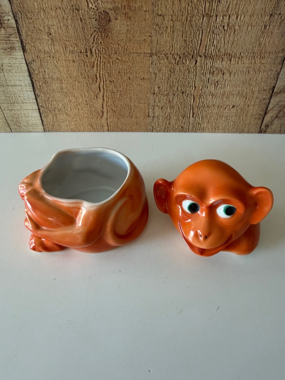 Vintage 1940’s Hand Painted Orange Ceramic Monkey Sugar Bowl 🐵🐒 - Picture 3 of 11